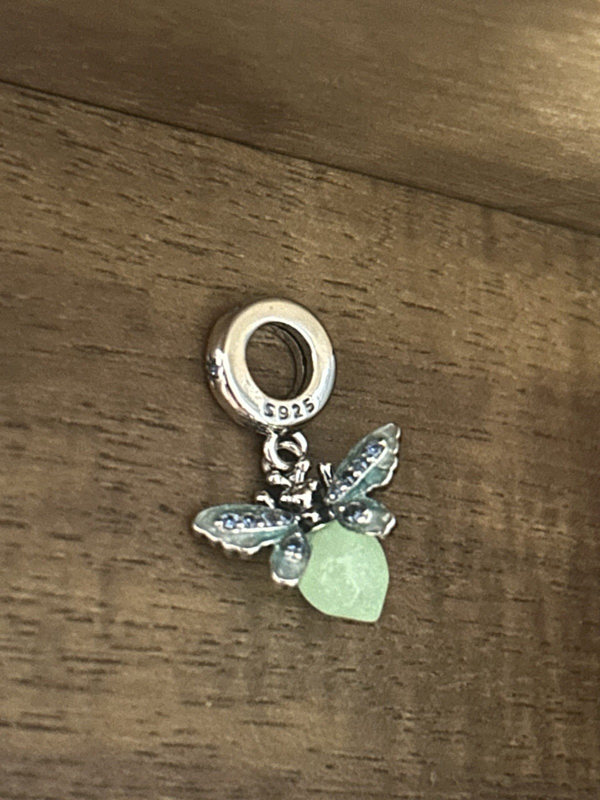 S925 Sterling Silver Green Luminous Firefly Charm