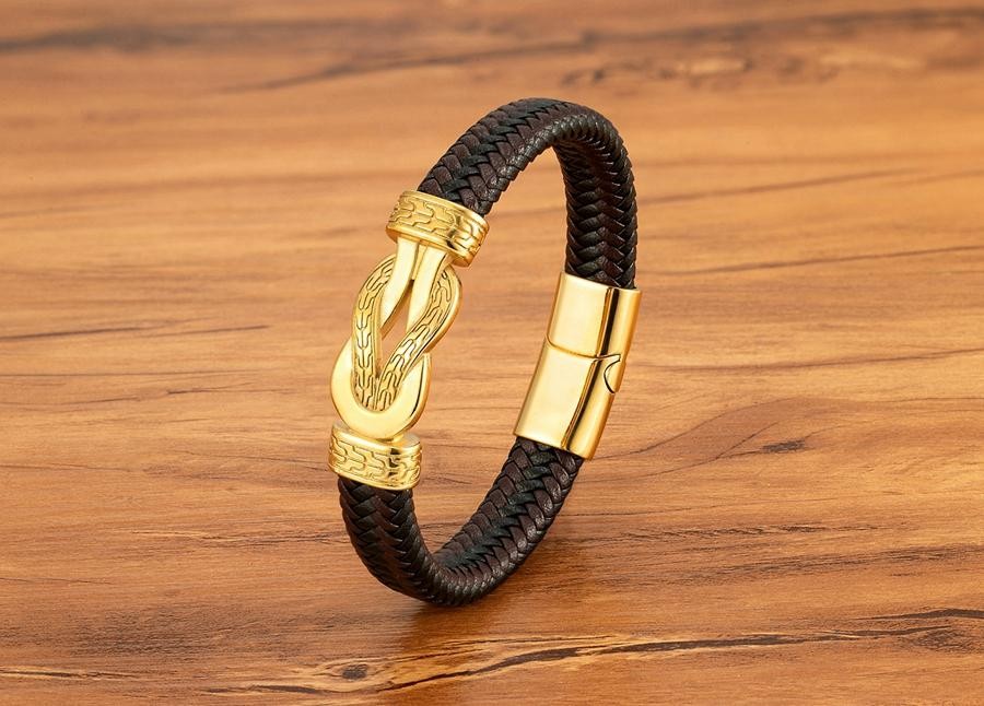 Men’s Stainless Steel Braided Leather Bracelet Black/Brown Magnetic Clasp Rope