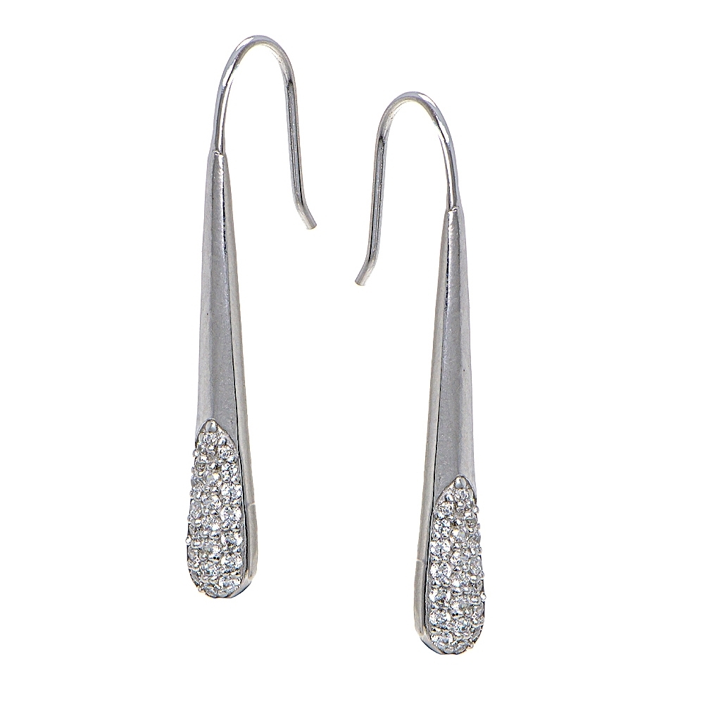 Sterling Silver Cubic Zirconia Elongated Teardrop Hook Drop Earrings