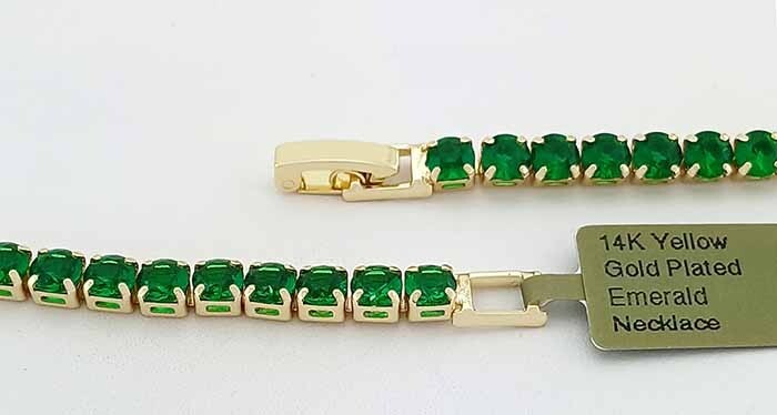 LAB CREATED 34.65 Cts EMERALD NECKLACE 14K YELLOW GOLD PLATED – New With Tag