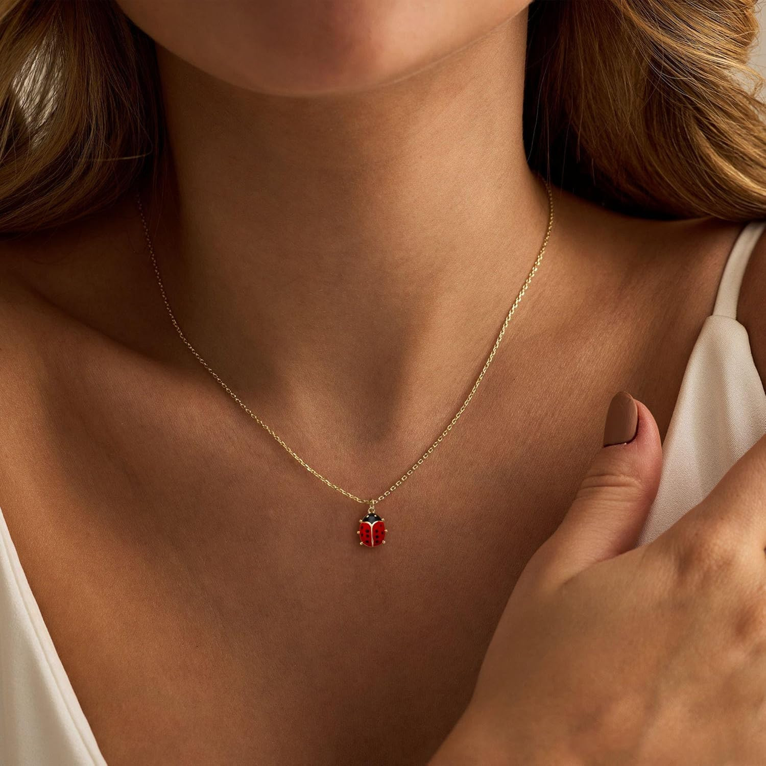 Gold Necklace -14K Gold Plated Ladybug,Honeycomb,Dragonfly Pigeon Bird,Hummingbi