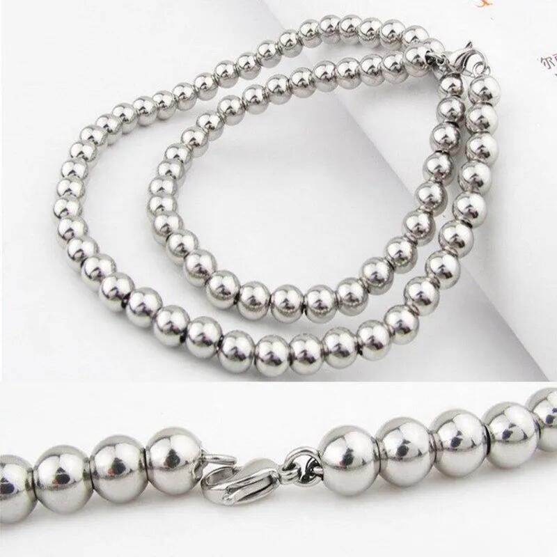 6/8/10mm Hip Hop Men’s 316L Stainless Steel Ball Beads Chain Necklace 7-40inch
