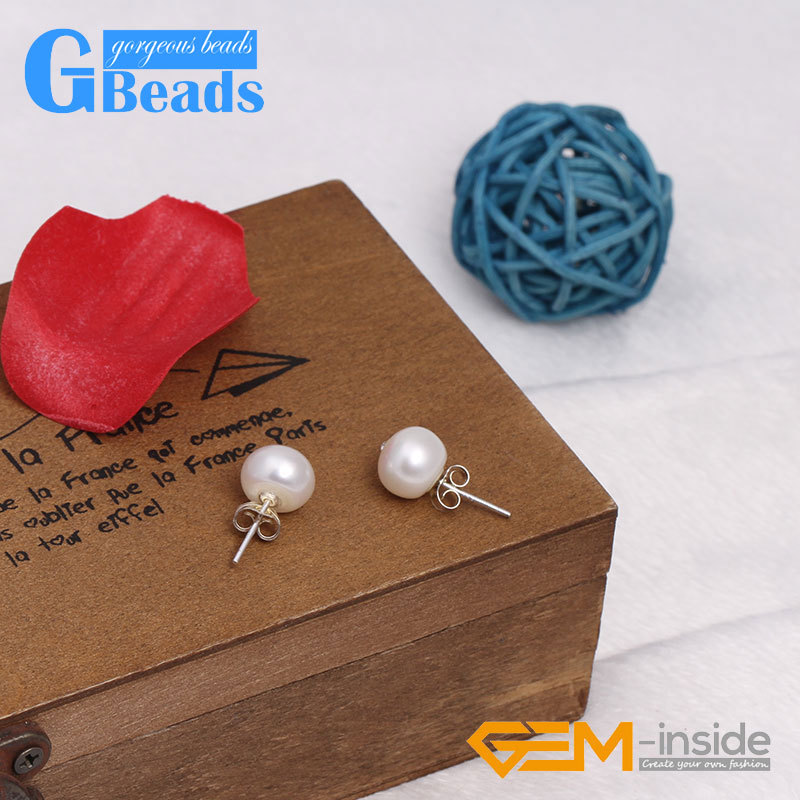 Earrings Women Natural Cultured Freshwater Pearls Sliver Plated Stud Jewelry