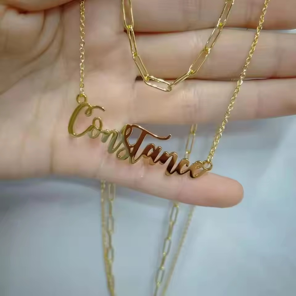Customized Double Layered Name Necklace Pendant Jewelry Choker Link Chain Silver