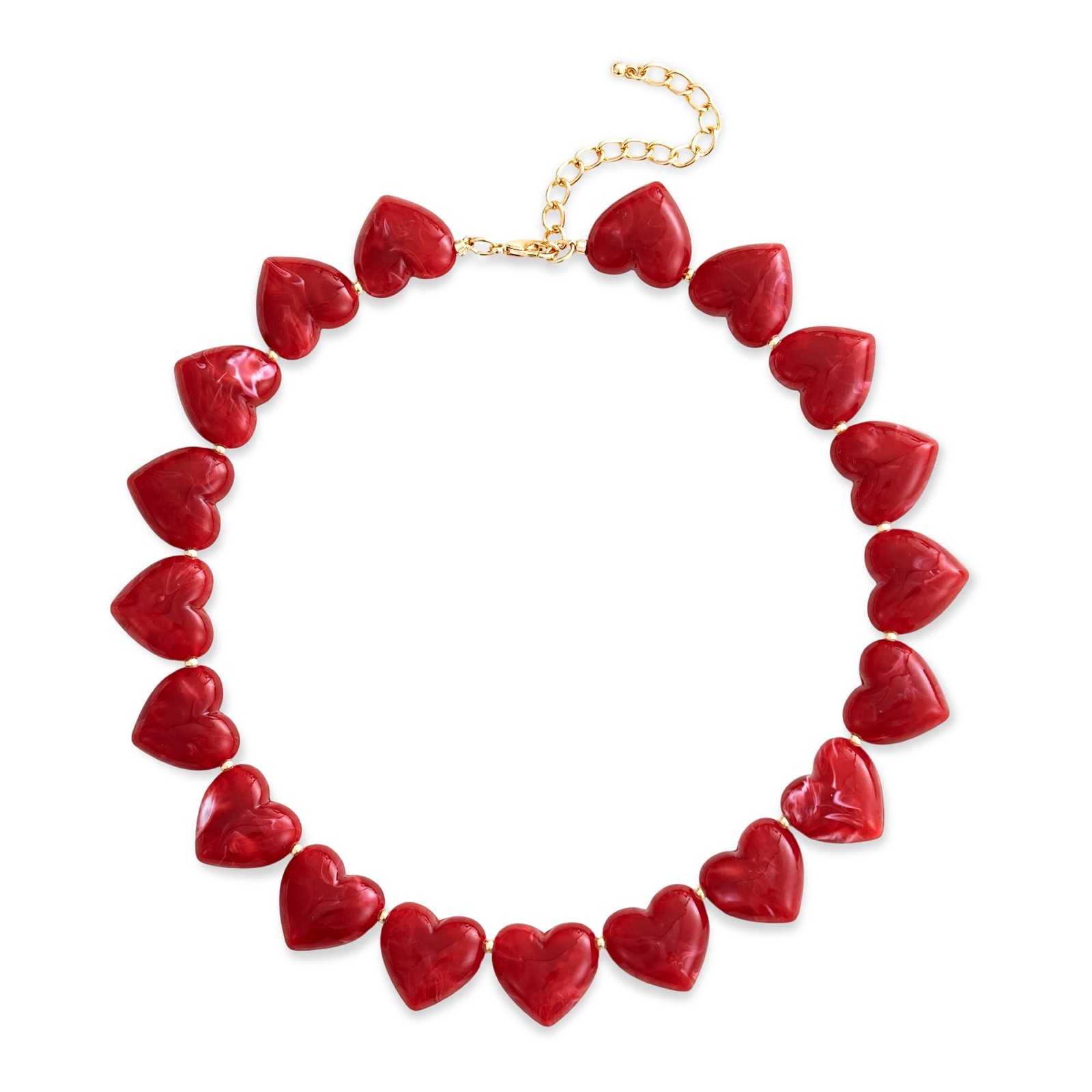 Red Resin Necklace Chunky Heart Beaded Choker Y2K Boho Acrylic Adjustable Sta…