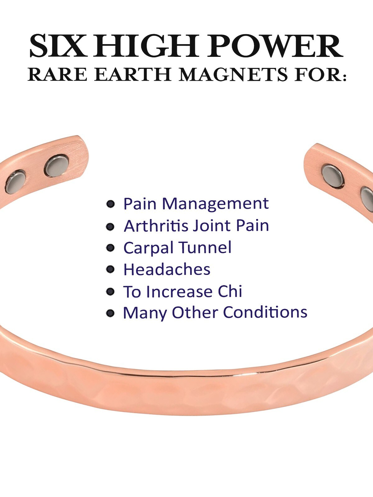 New Copper Magnetic Therapy Pain Bracelet 6 High Power Rare Earth Magnets Hammer
