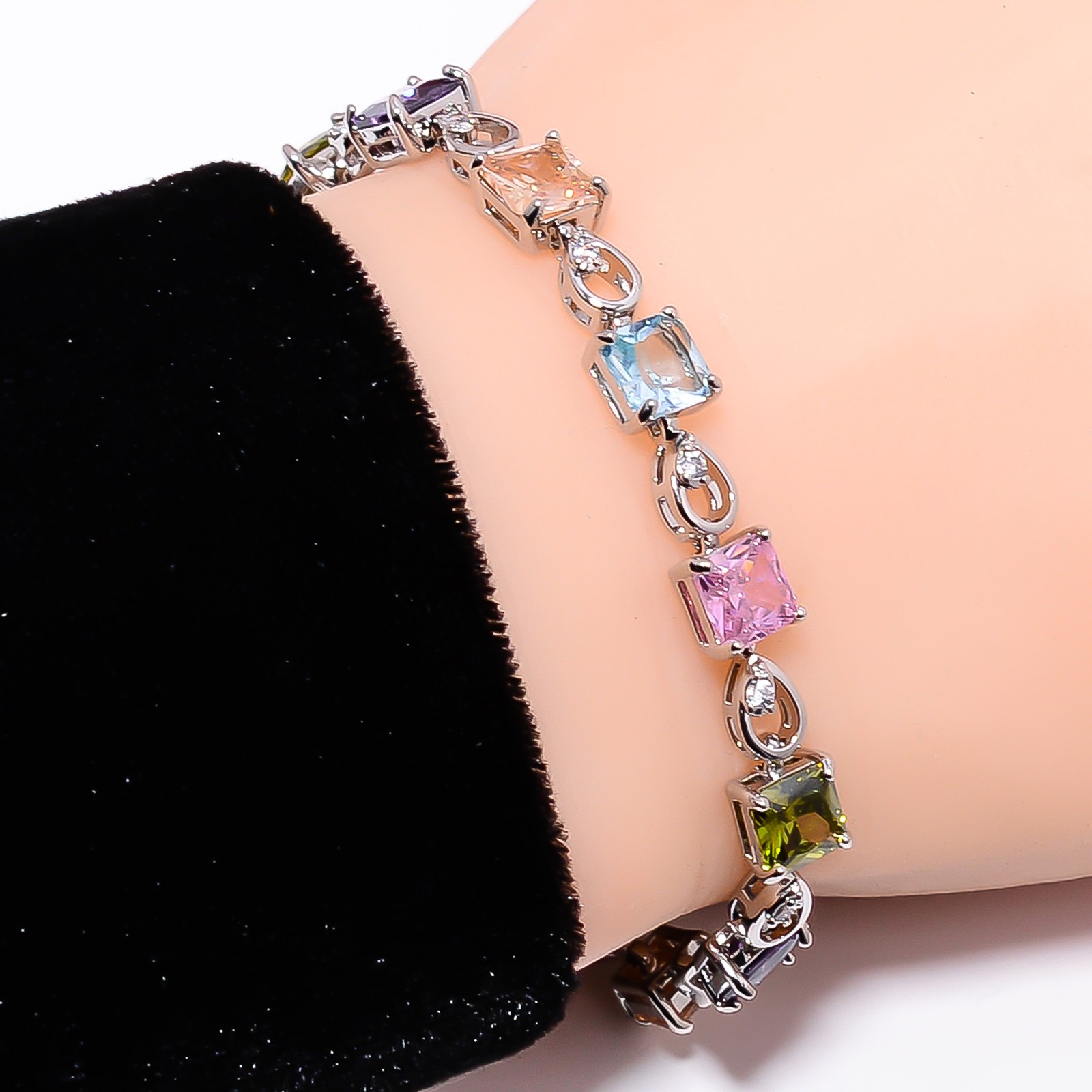 Multi Tourmaline, CZ 925 Sterling Silver Adjustable Bracelet 7-8″ B127734