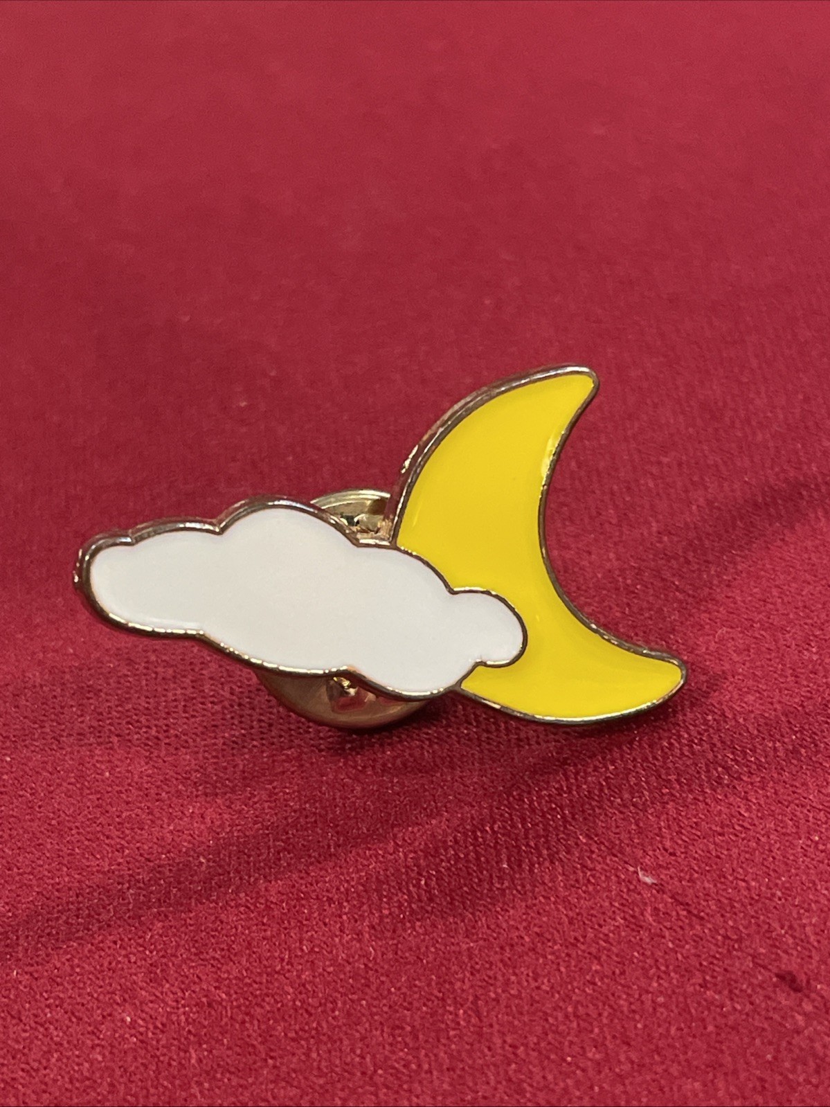 Gold Toned White & Yellow Cloud & Moon Pin