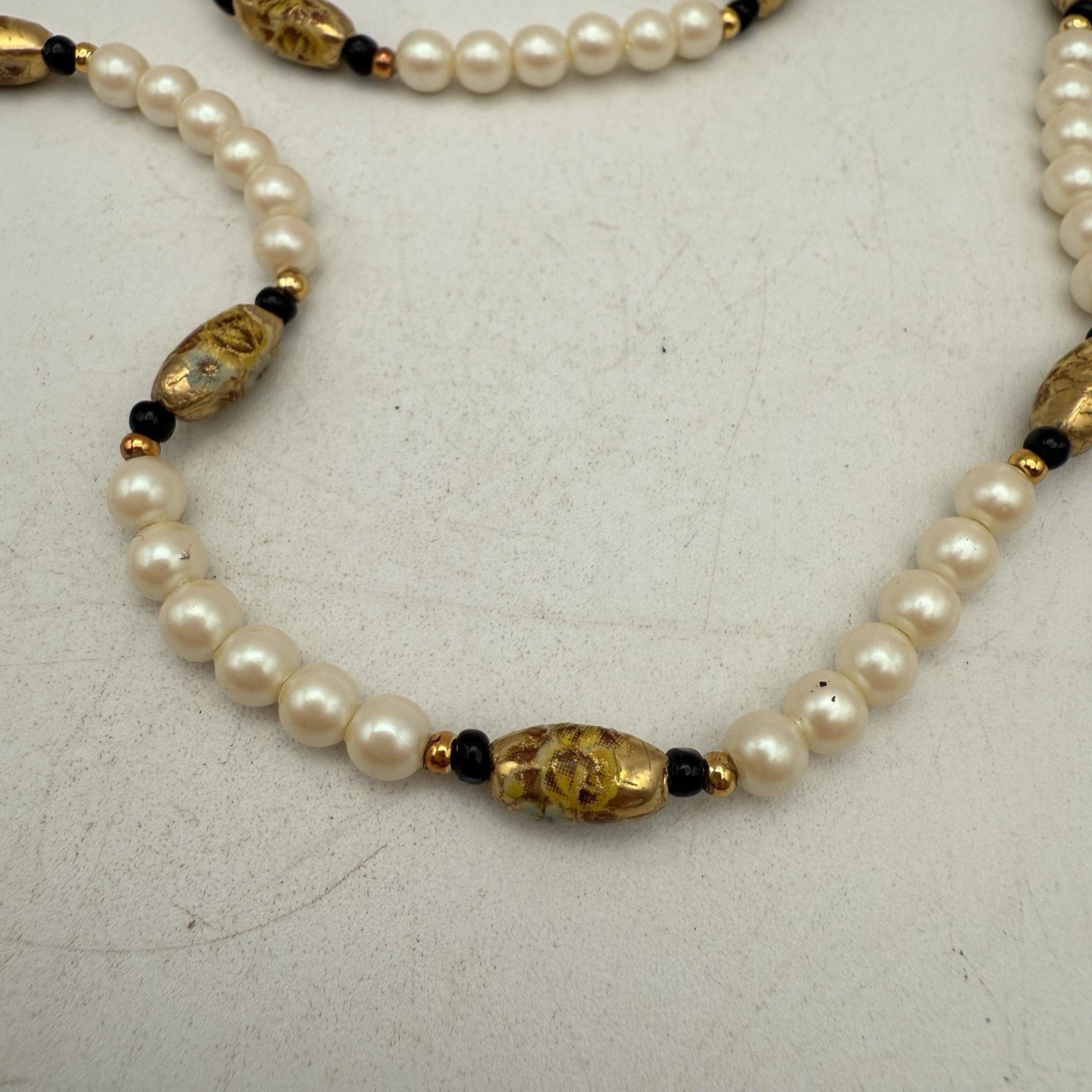 Lot Of 3 Faux Pearl Cloisonné Rice Pearl Smoky Quartz Necklaces Varied Sizes