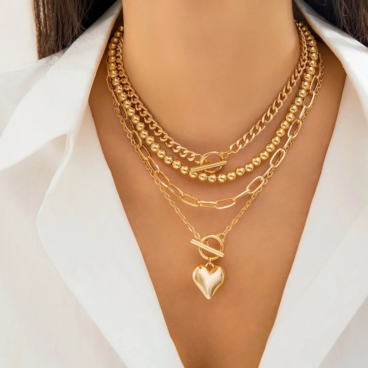 Layered Gold Necklace for Women Non Tarnish Chunky Gold Necklace Stack for Women