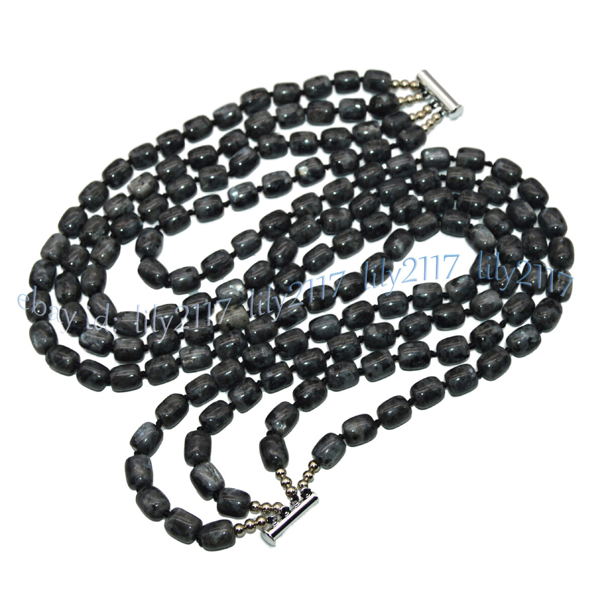 4 Rows 9x11mm Natural Black Gray Labradorite Gems Barrel Beads Necklace 17-20”