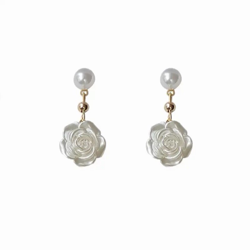 18K Gold Plated Pearl Camellia Flower Drop Earrings Camellia Dangle Earrings A20