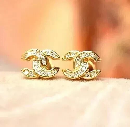 Moissanite stone Women’s Stud earrings in 14K Yellow Gold Plated Round Cut