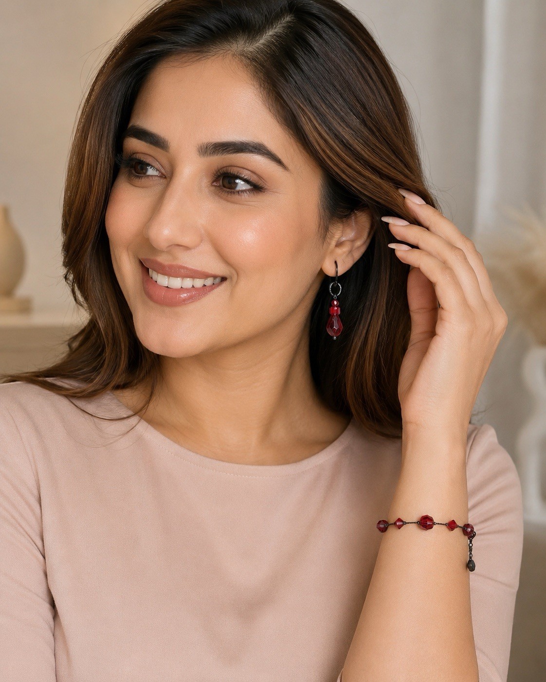 Dabby Reid Red Crystal Bracelet & Earrings Set Black Tone NWT Nordstrom