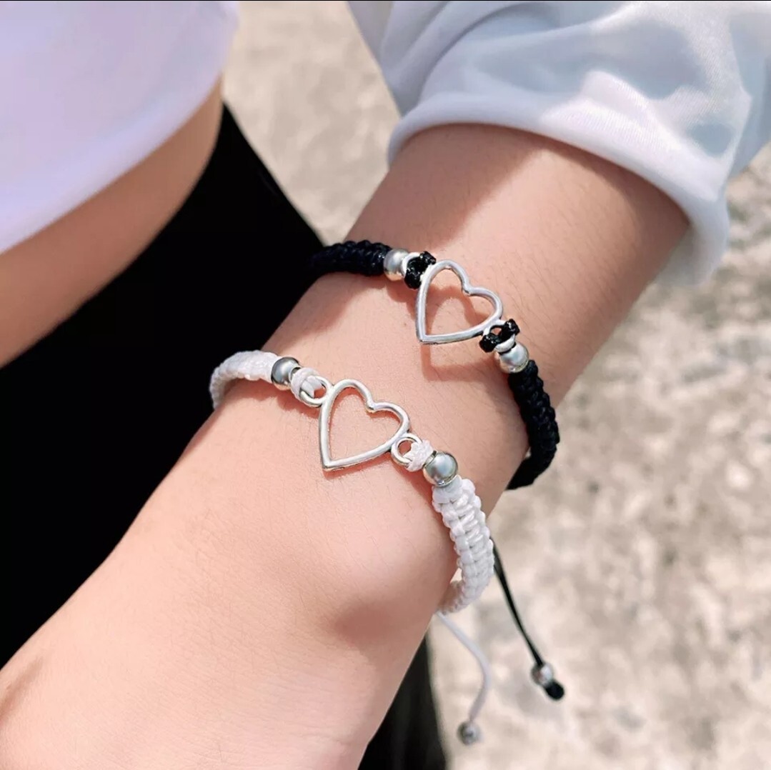 2pc Open Heart Couple Bracelet Braided Hemp Fashion Jewelry 18-5