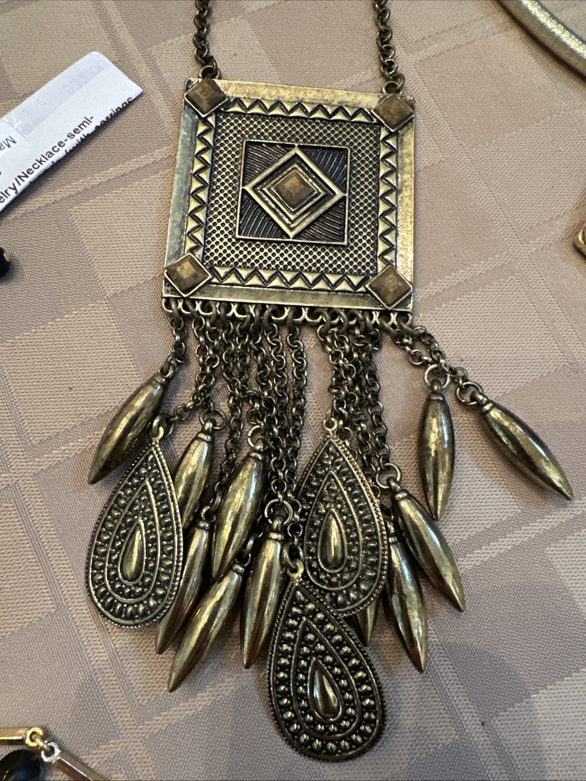 Lot 3 Black Gold Bronze Statement Necklaces Beaded Bib Choker Tassel Pendant
