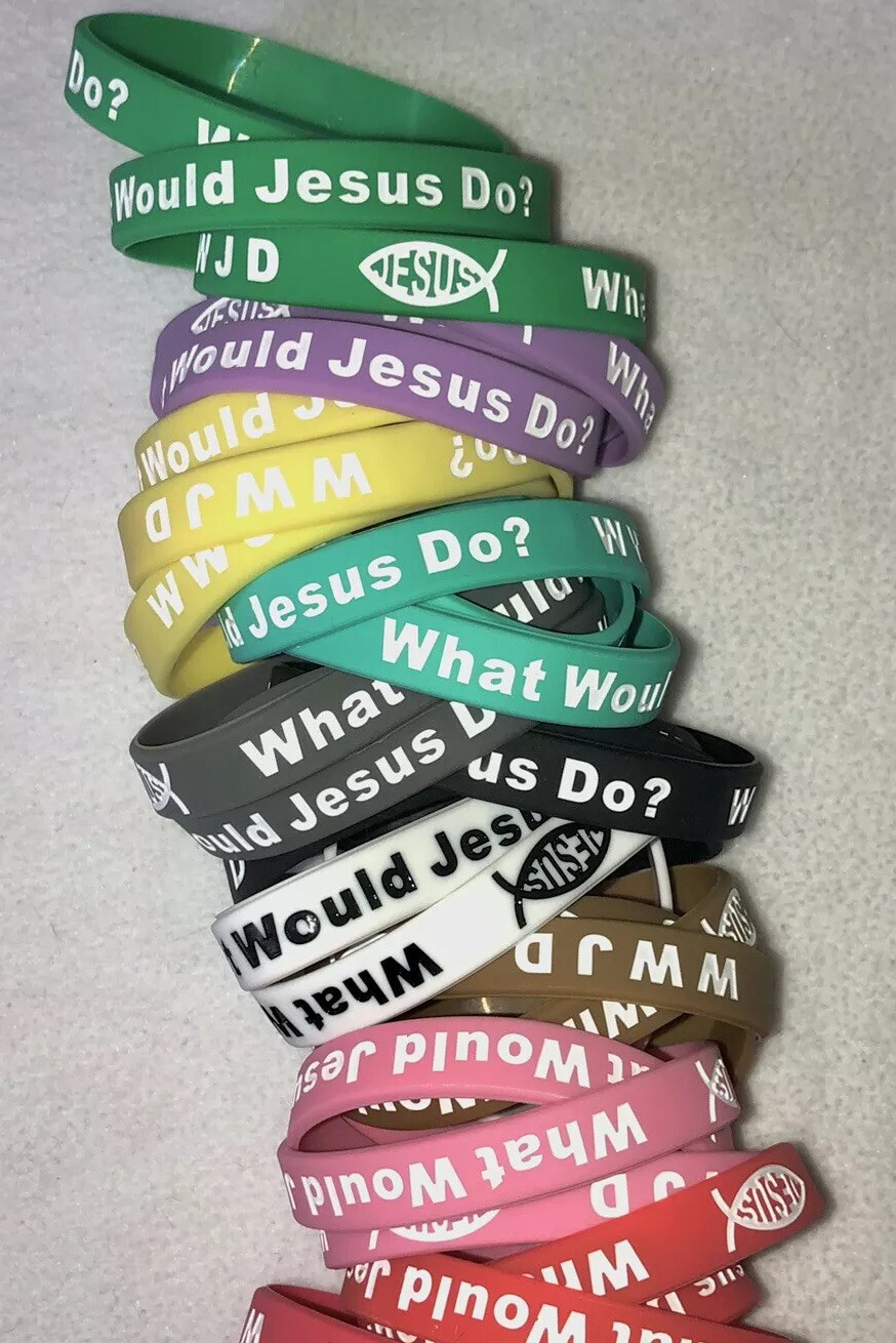 72 WWJD Jesus Rubber Silicone Bracelet Wristbands Fundraiser Variety Pack NEW