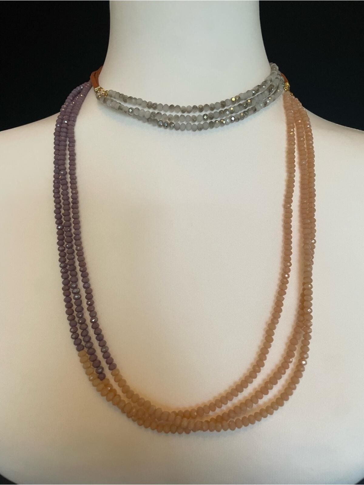 Marlyn Schiff Multi-Strand Beaded Necklace Gold Gray Purple New Without Tags