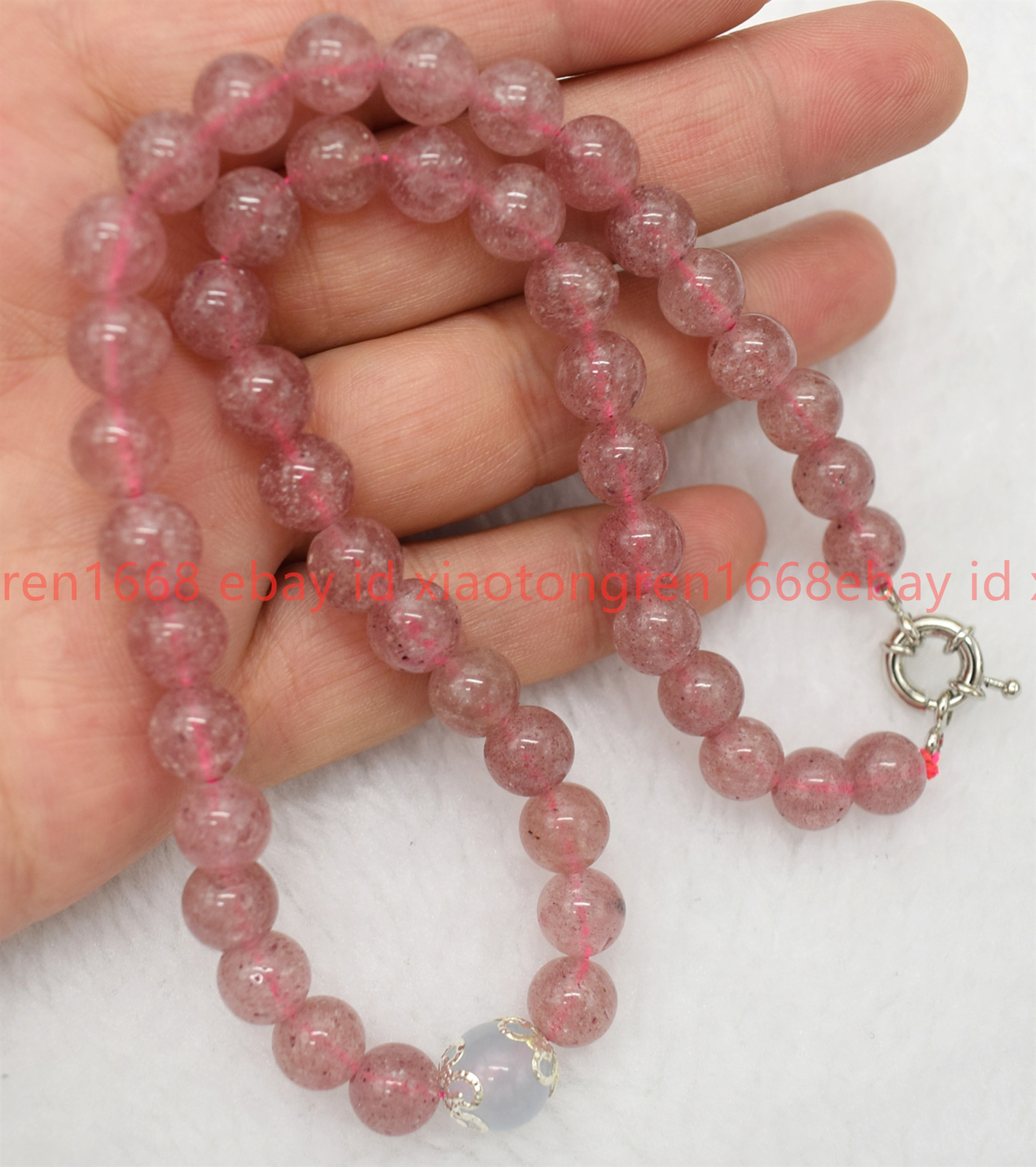 Genuine Natural 8mm Pink Strawberry Crystal Gems Round Beads Necklace 16-26in