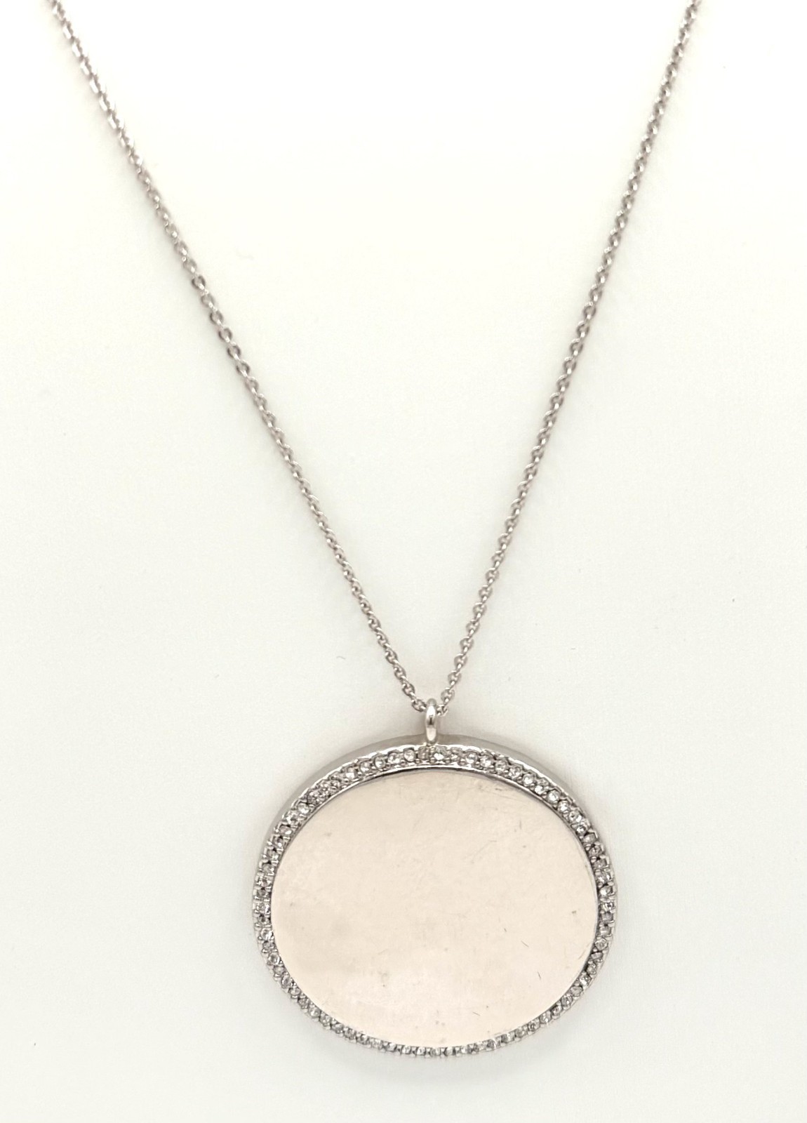 Vince Camuto Silver Tone Pave Crystal Disc Pendant Necklace 34″ NWT
