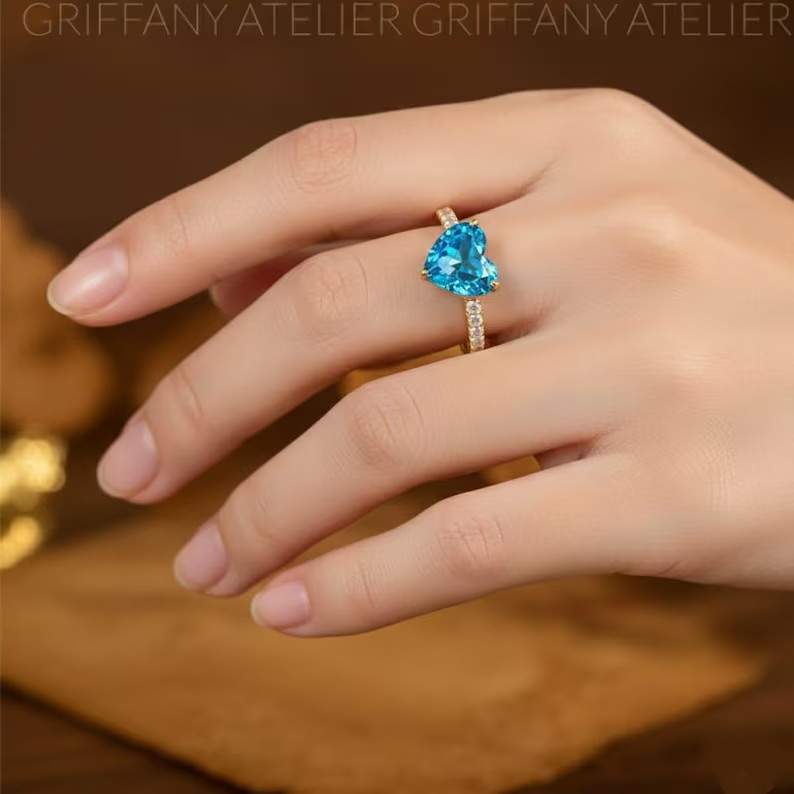 Lab Created Blue Topaz Ring, Base Metal: Brass Finish: Gold Plated, Gift