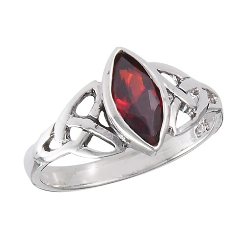 Sterling Silver .75ct Marquise Red Cubic Zirconia Celtic Ring