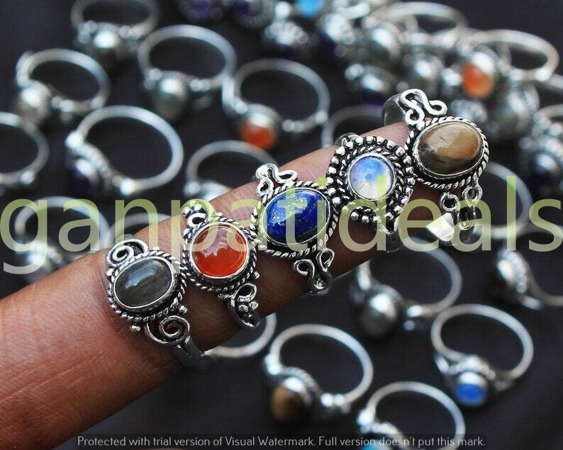 1000pcs Lot Labradorite & Mix Gemstone Rings 925 Silver Plated Jewelry For Woman