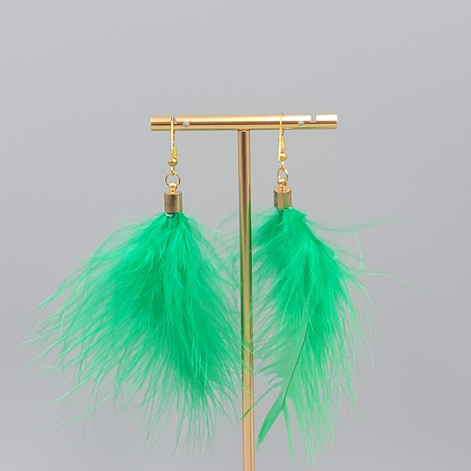 Real Bright Green Feather Pierced Earrings Large Statement Dangle 3.5 in