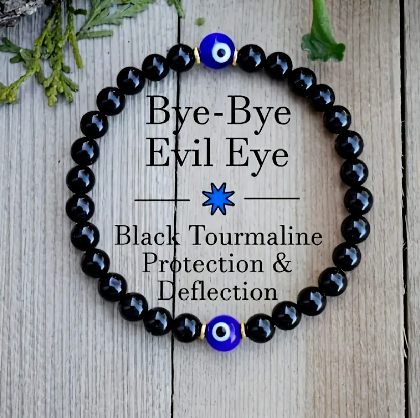 Black Tourmaline Evil Eye Protection Bracelet Healing Crystal Gift for Men Women