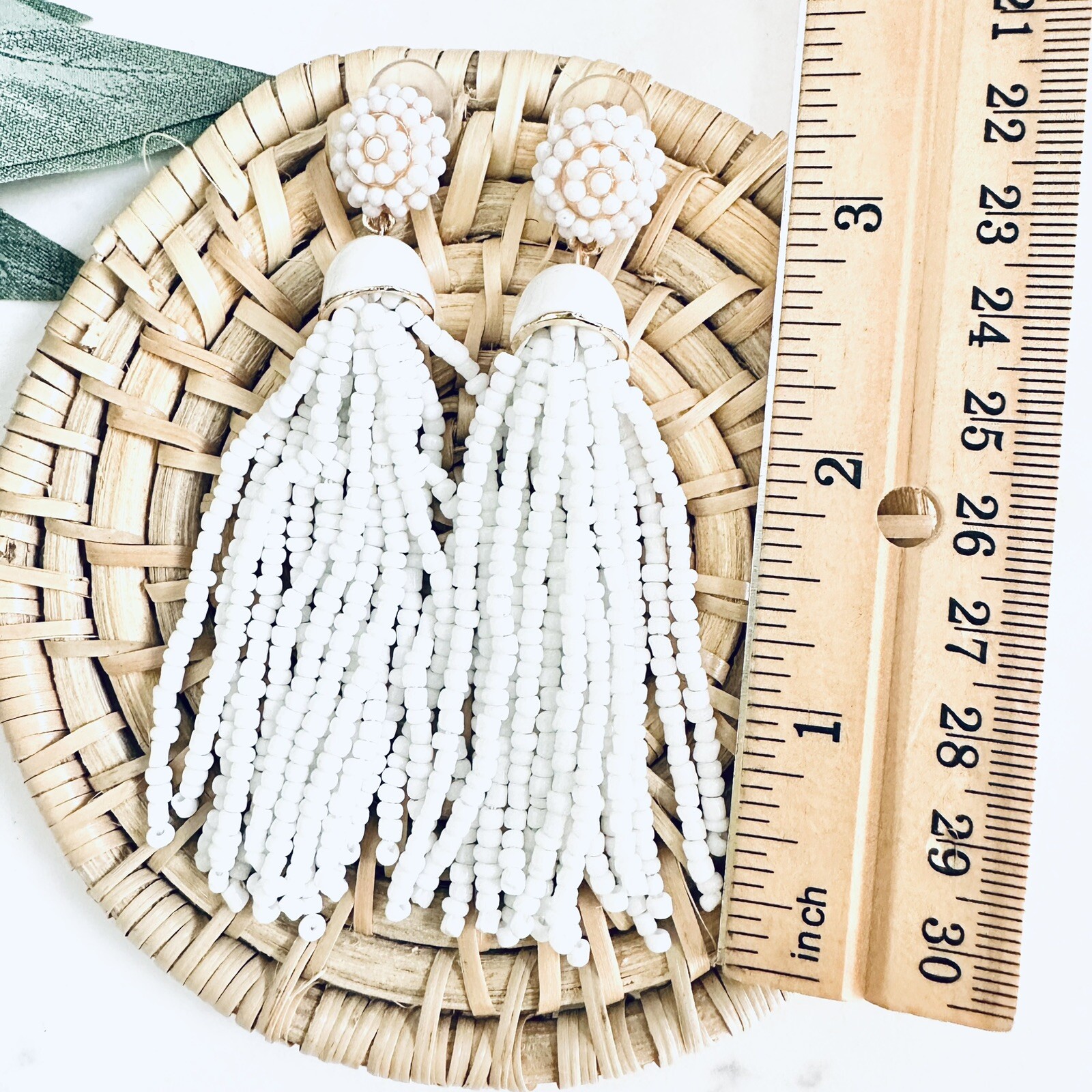 Cloud Tassel White Seed Bead Earrings Long Dangle Fringe Boho Jewelry Gift NEW