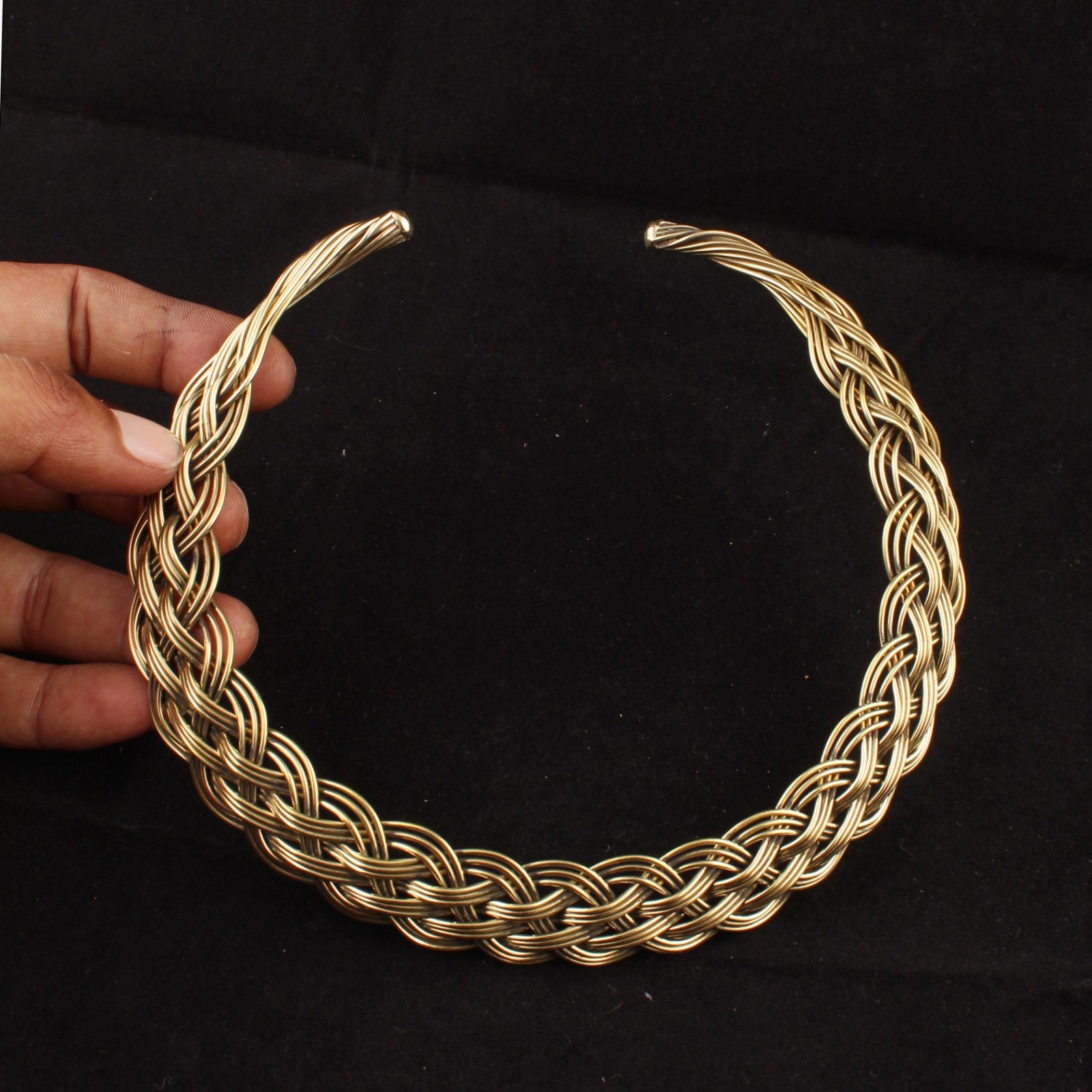 Gold Plated Braided Wire Choker Necklace Open Collar Statement Jewelry Women