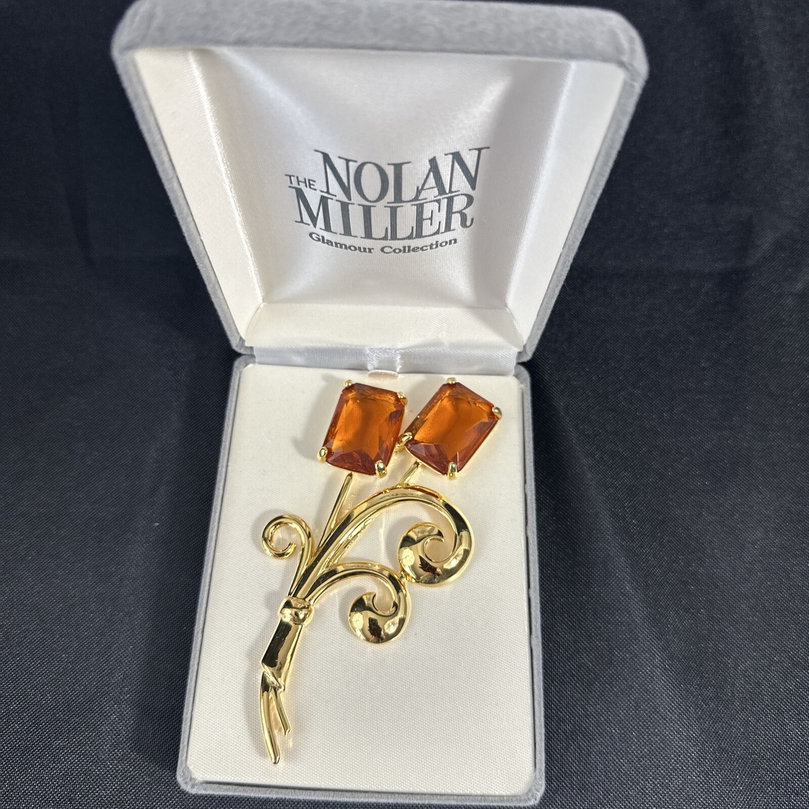 Nolan Miller Glamour Collection Flower Brooch Pin Topaz Colored Stones NIB