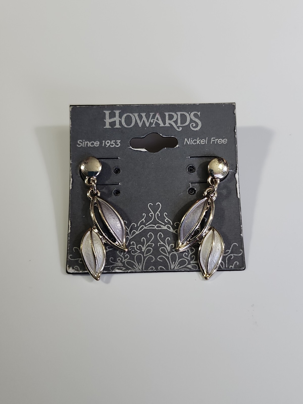 Howard’s Earrings Since 1953 Silver Colored Dangling Leaves Nickle Free