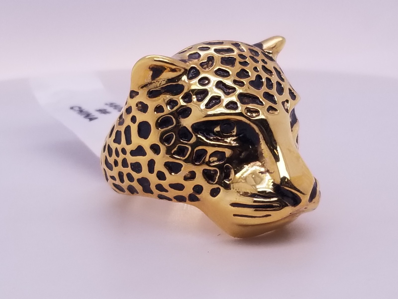 Palm Beach Jewelry Yellow Gold-Plated Round Black Crystal Leopard Ring sz 9