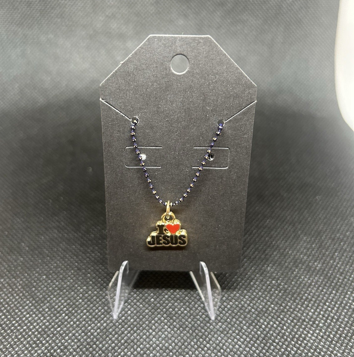 I Love Jesus Letter Charm Pendant Necklace Metal Blue Ball/Bead Chain Gold Red