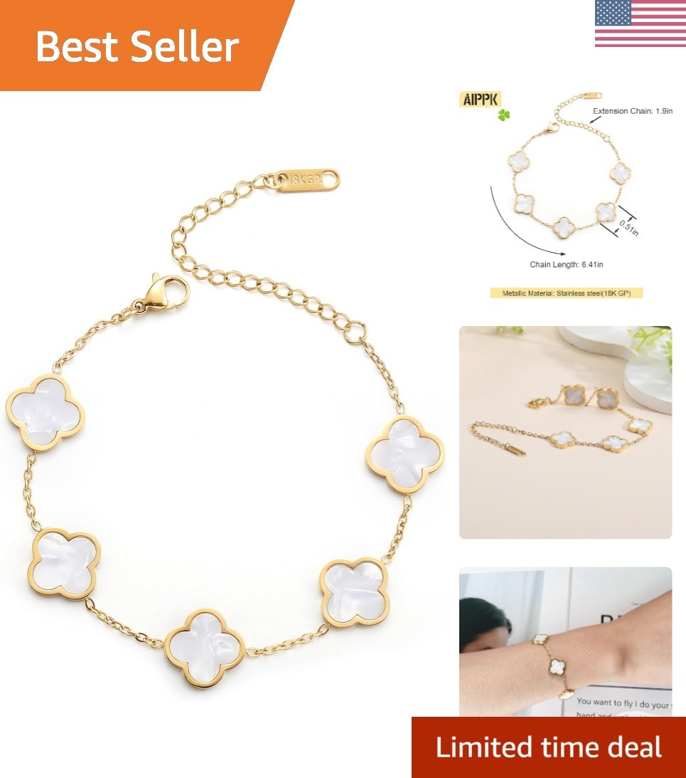 Four Leaf Clover Link Bracelet in Multi Colors – Timeless 18K Gold Jewelry