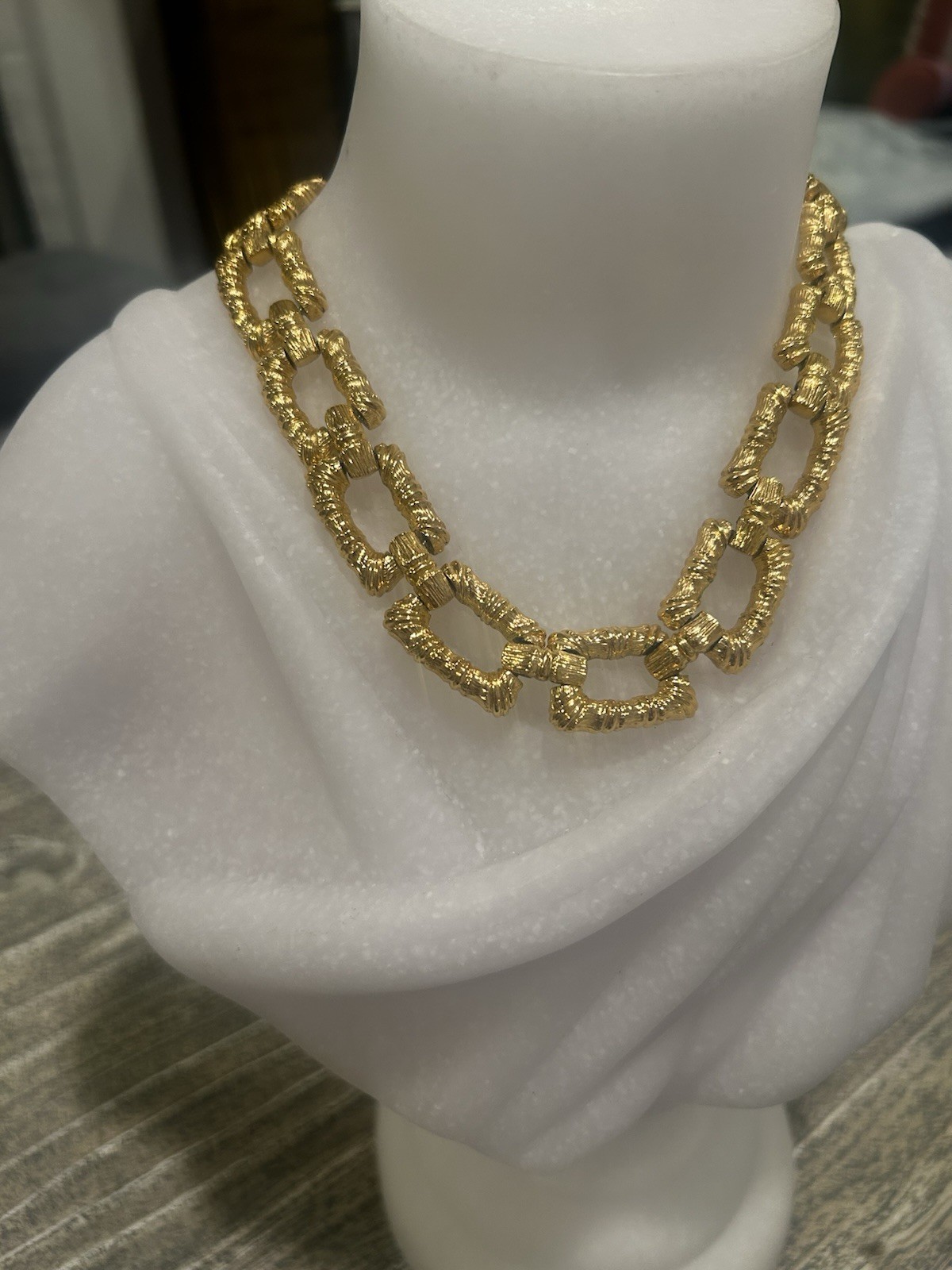 Vintage Gold Bamboo Statement Choker Necklace Heavyweight Unique 1970’s