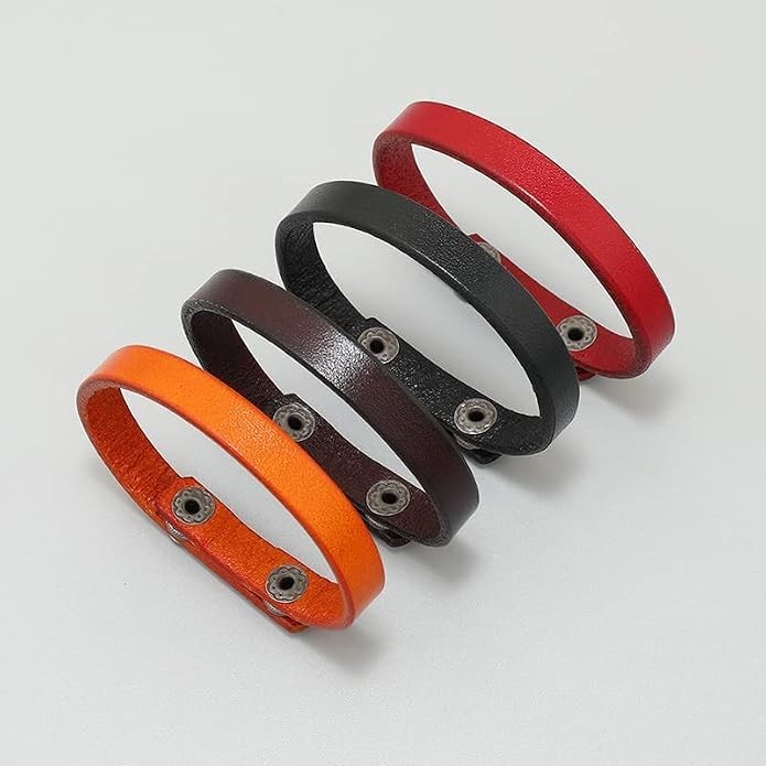 Black Leather Snap Closure Bangle Bracelet Wrist Band, No Stone, No Secondary