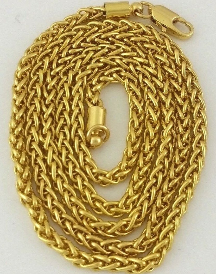14k Gold Clad Stainless Steel Round Knitted Franco Rope Chain Necklace 3mm