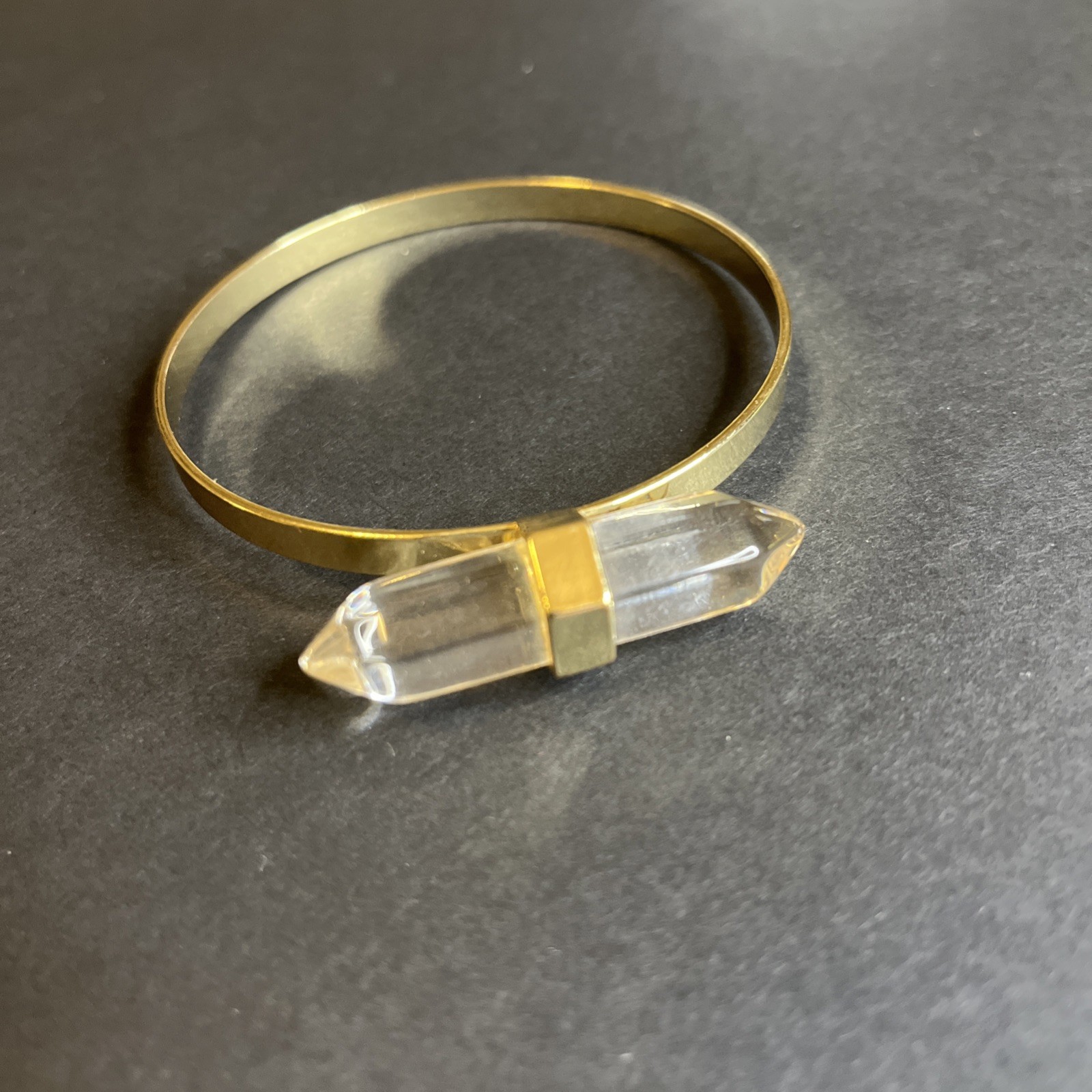 Women’s Bracelet Clear Crystal Double Point Pencil Gold Tone Slip On Bangle