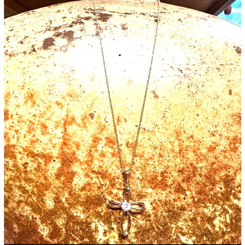JCM Necklace w/ Cross Pendant Gold Plated over Stainless Steel with CZ