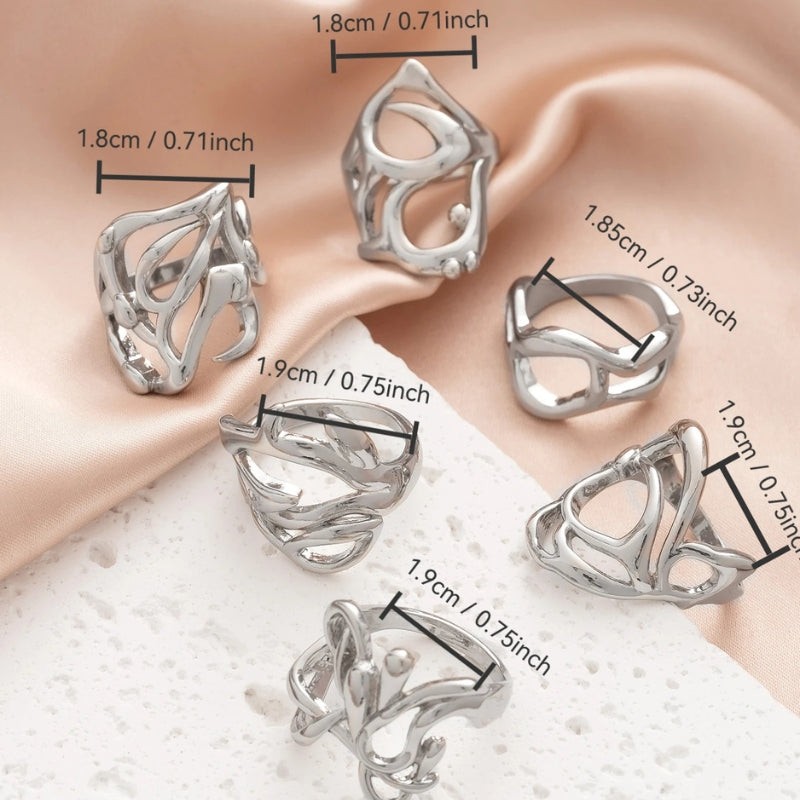 Phantom Ring Set (6 Pieces) Gothic Rave Punk Silver Ring Set Y2K