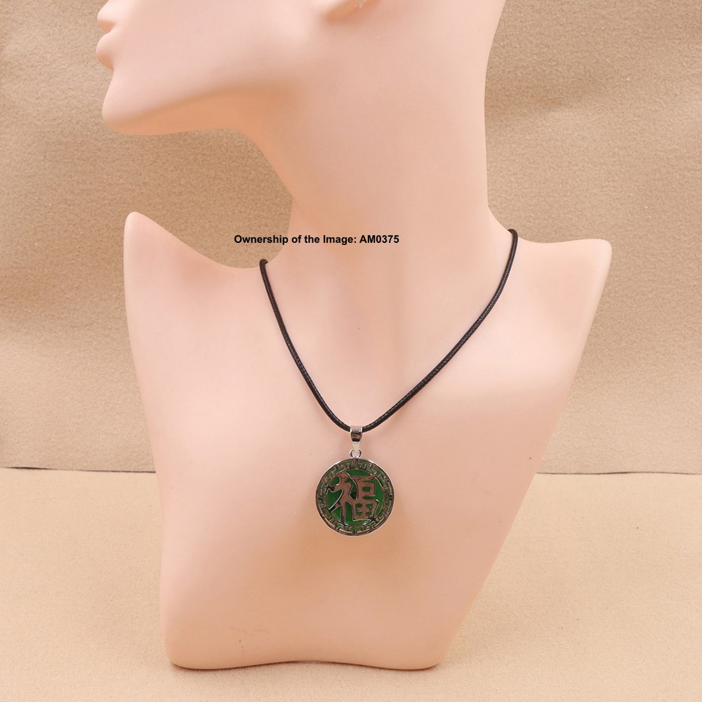 NEW White Alloy 福 Heating Green Jade Pendant Oriental Cultural Pendant 36mm H