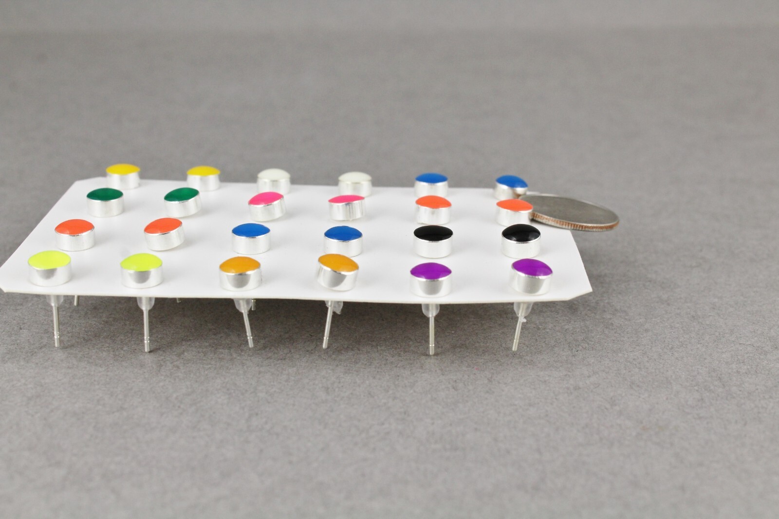 12 pair small enamel stud earrings round post multi assorted colors 6mm wide