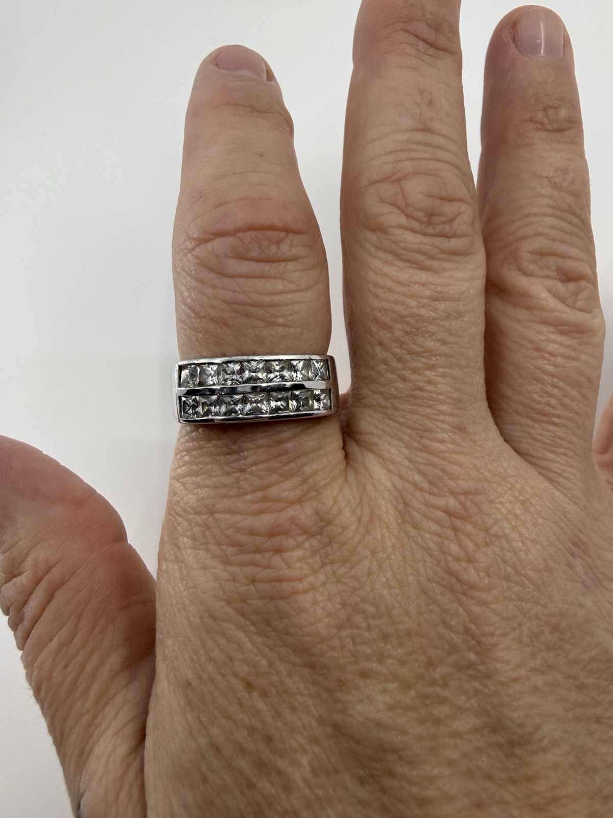 HMI 925 Sterling Silver Double Row CZ Ring 6.7 Grams Sz 10 Holsted Jewelers