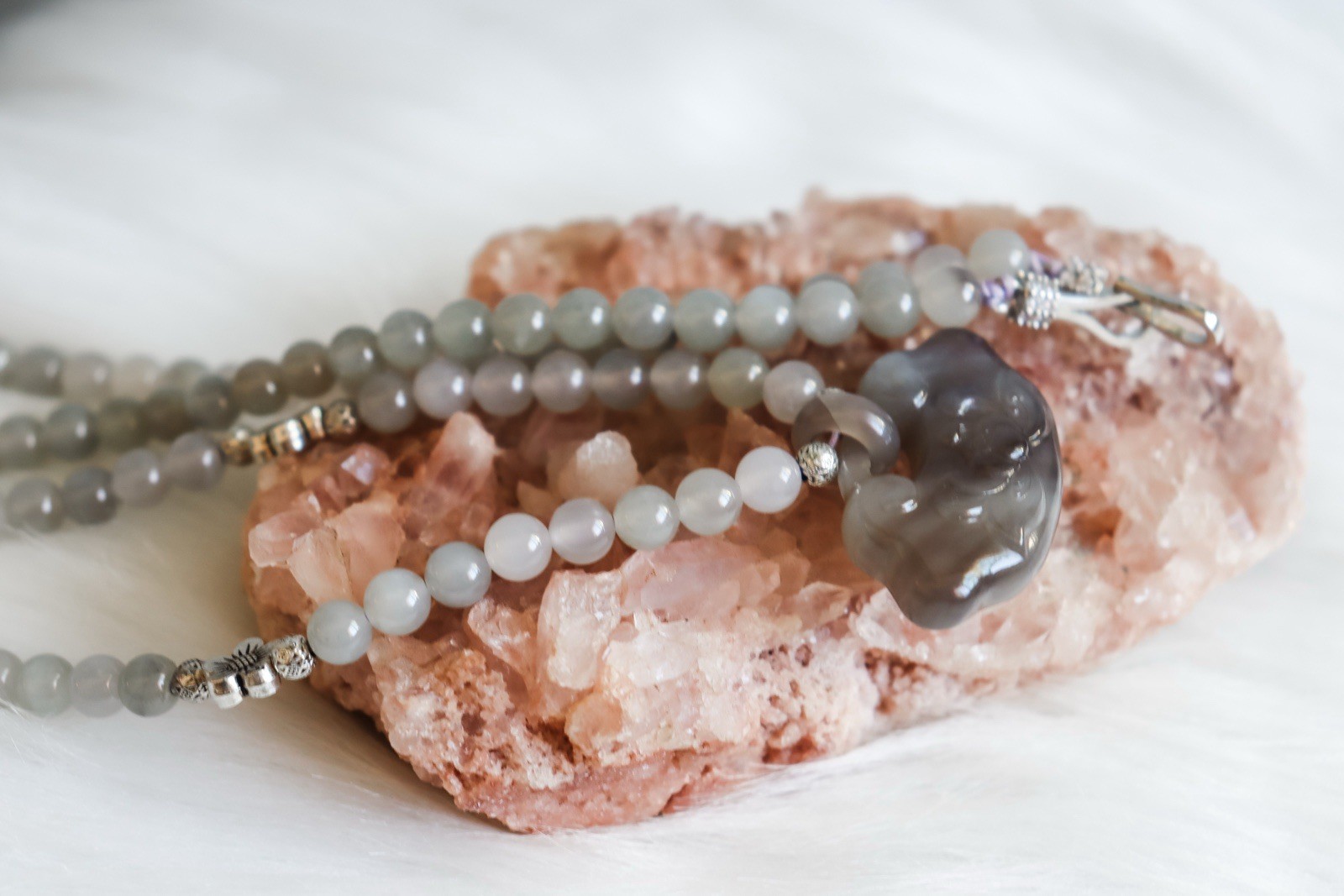 Smoky Hetian Jade Necklace In Option of Gold Or silver Color Clasp.