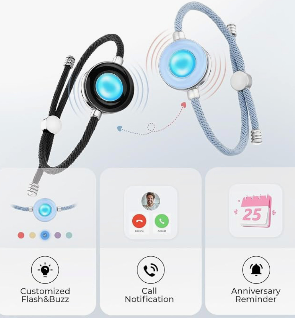 Long Distance Touch Bracelets Smart Bluetooth Vibration Light Up Set for Two❤️