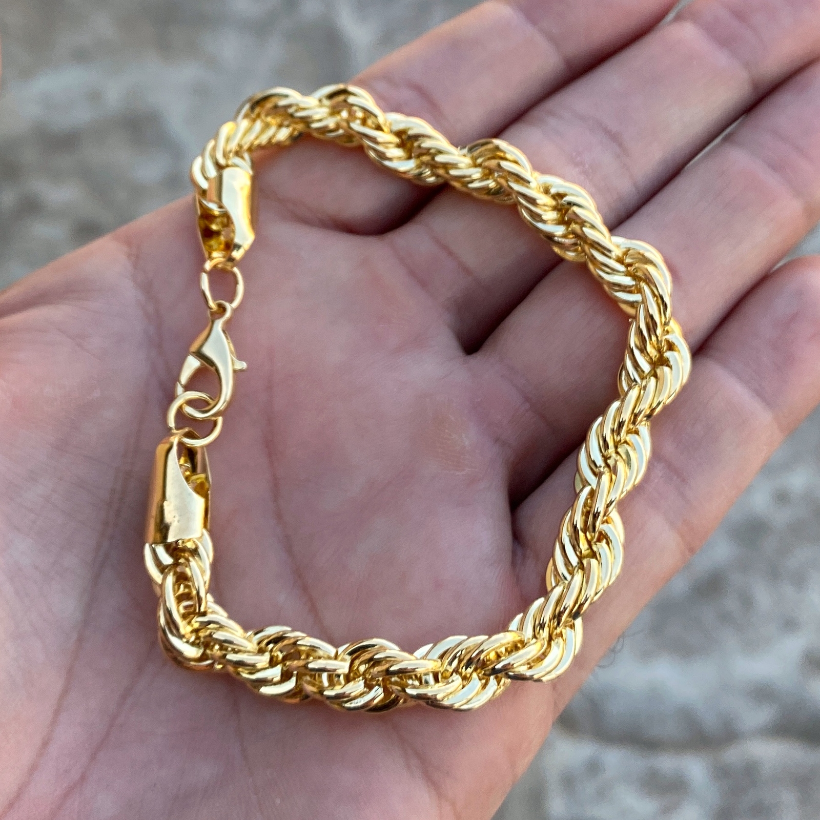 14K Gold Plated Rope Chain Hip Hop Bracelet Twisted Braided 3-8mm Thick 8″-9″ In