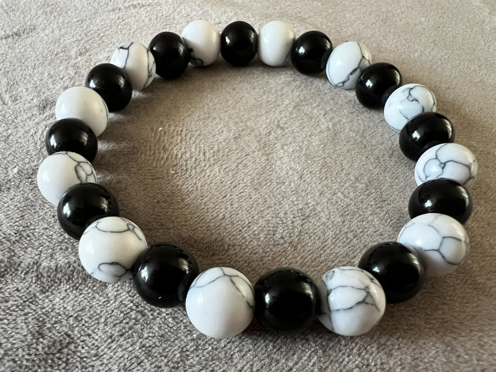 handmade women marble black & white stone bracelet elastic stretchy