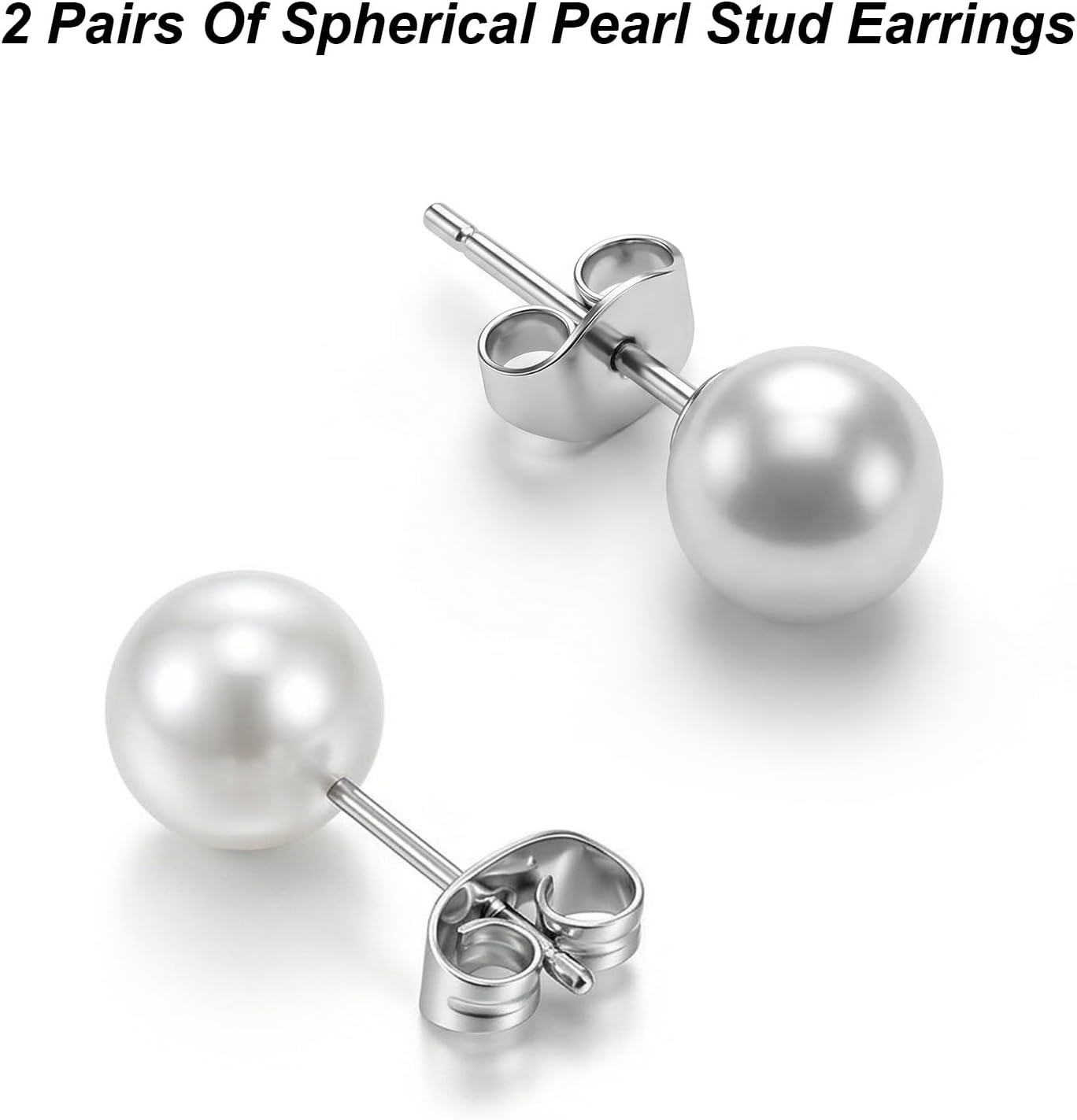 12 Pairs 6-12Mm Imitation Pearl Stud Earrings round Ball Pearl Earrings Set